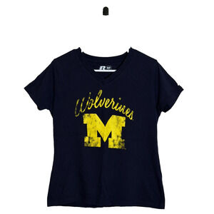 Michigan Wolverines Russell Athletic V Neck Women's T Shirt Size M